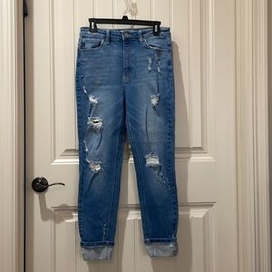 Kancan distressed high waisted cuffed jean